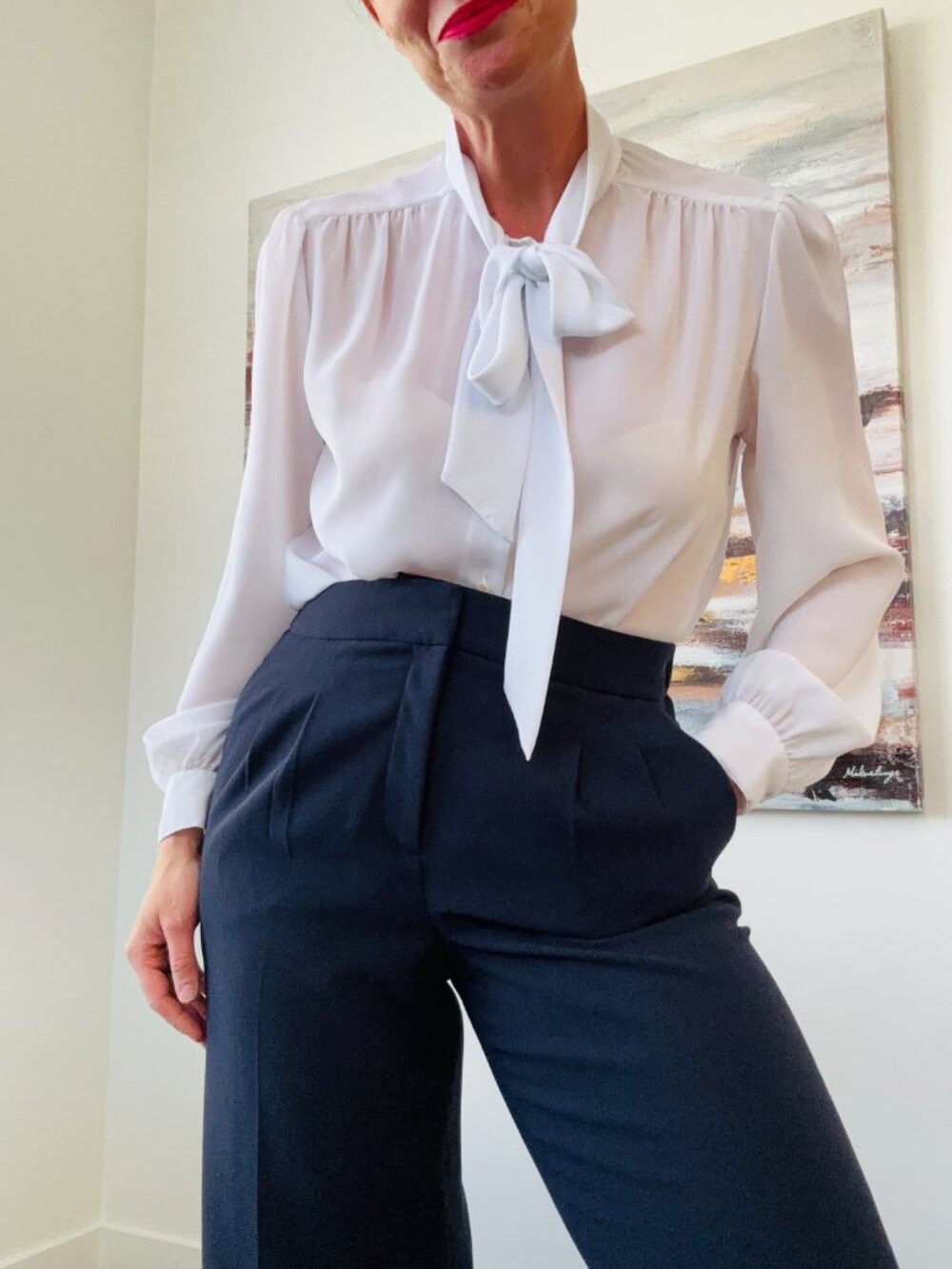 Vintage The Bay White High Neck Tie Back Sleeveless Blouse Shell Size 12